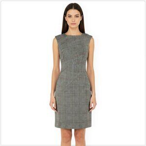 Paule Ka Paris Wool Checked Plaid Sheath Stretch Fitted Sleeveless Dress New 38
